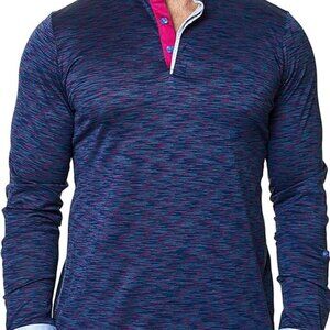 Masood Long Sleeve Polo Shirt - Navy and Magenta 5/XL